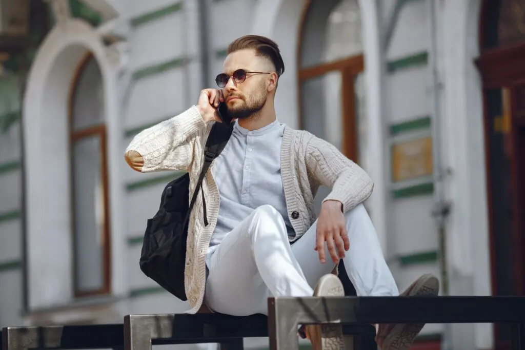 businessman sitting on the street