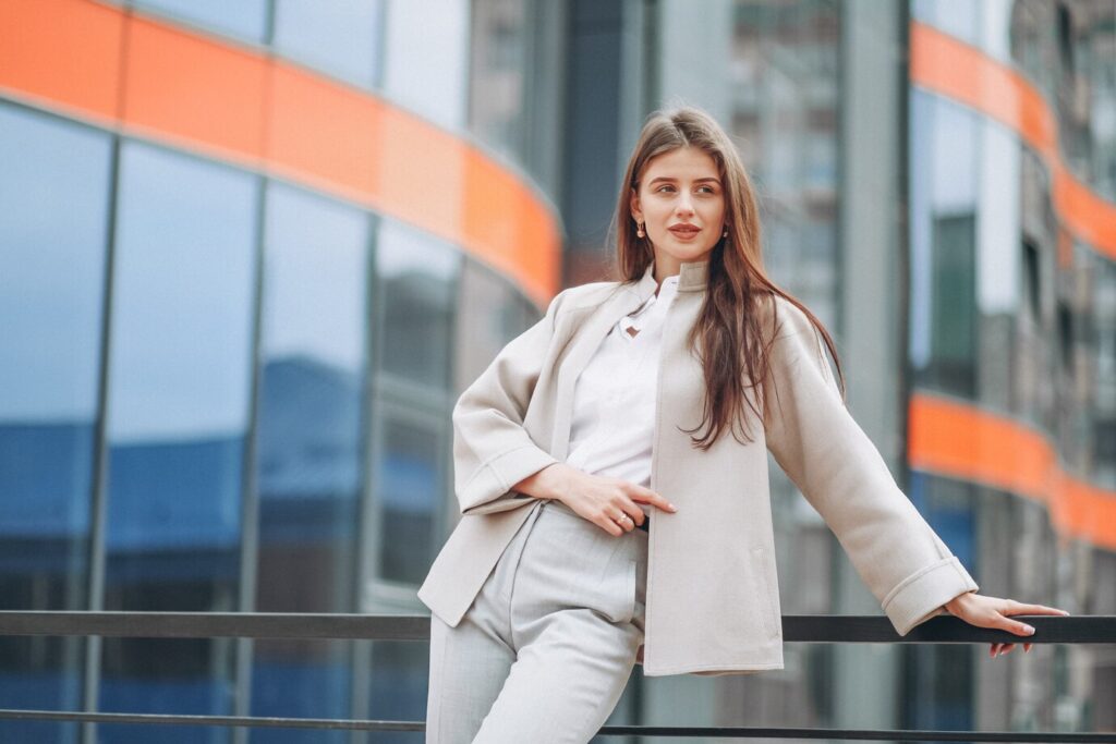 beautiful woman outside street